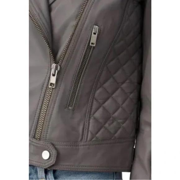 Samantha SiposGrey Quilted Leather Biker Jacket size XS EUC